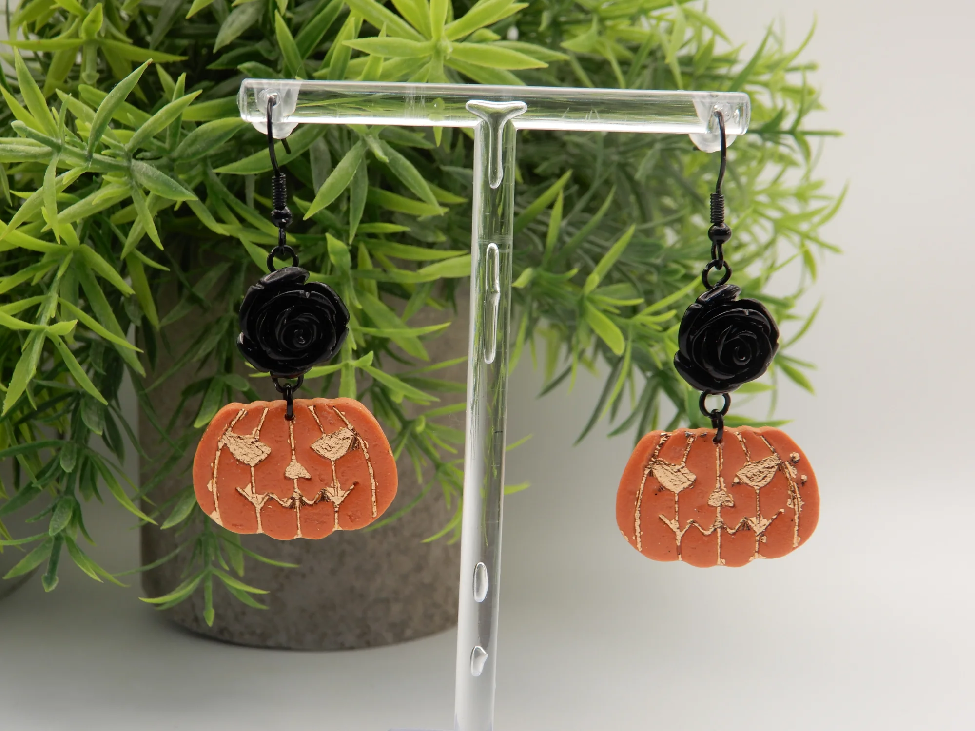 Midnight Rose Pumpkin Dangle Earrings