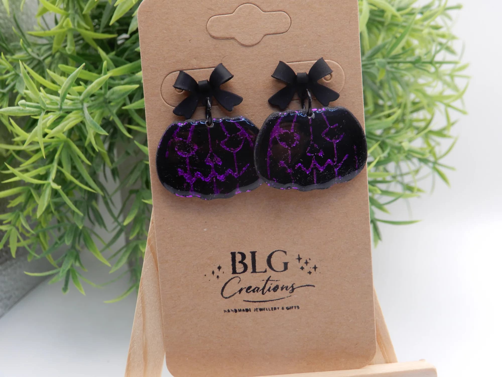 Gothic Glitter Pumpkin Earrings