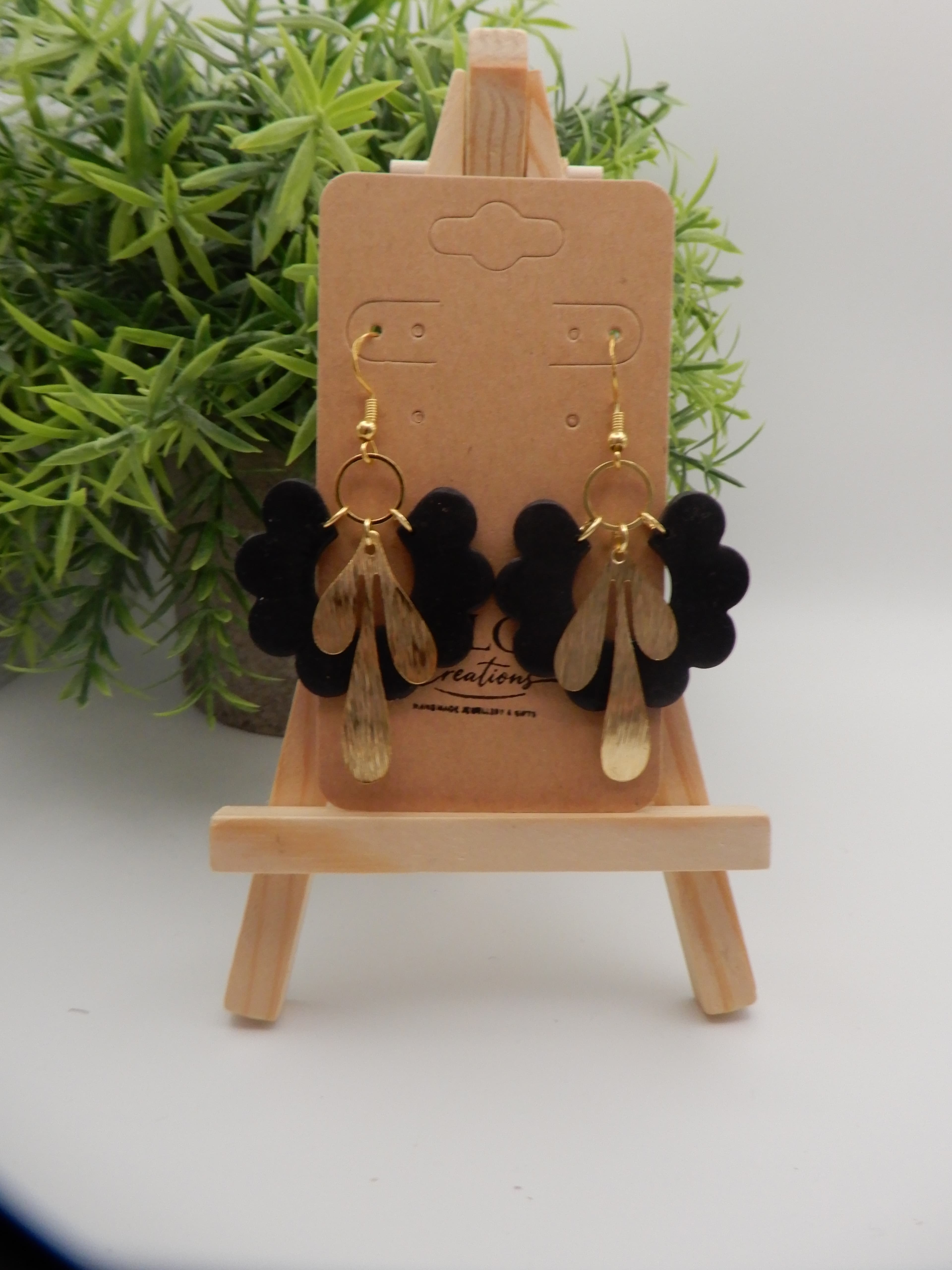 Bold Black and Gold Layered Petal Earrings